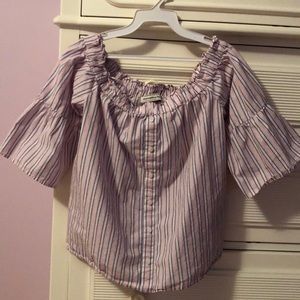 Like new pink,blue and white off the shoulder top